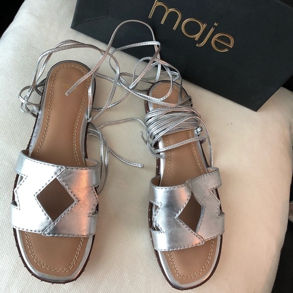 MAJE Studded Cutout Metallic Leather Sandals - Picture 1 of 14